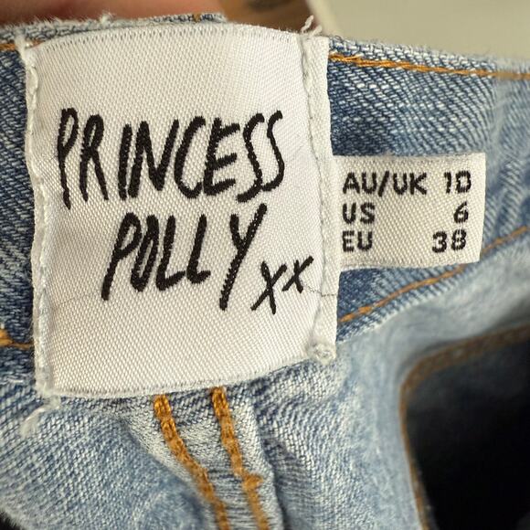 PRINCESS POLLY Sz 6 Trendy Asymmetric Straight Leg Lt Wash Oversized Denim Jeans - Picture 5 of 15